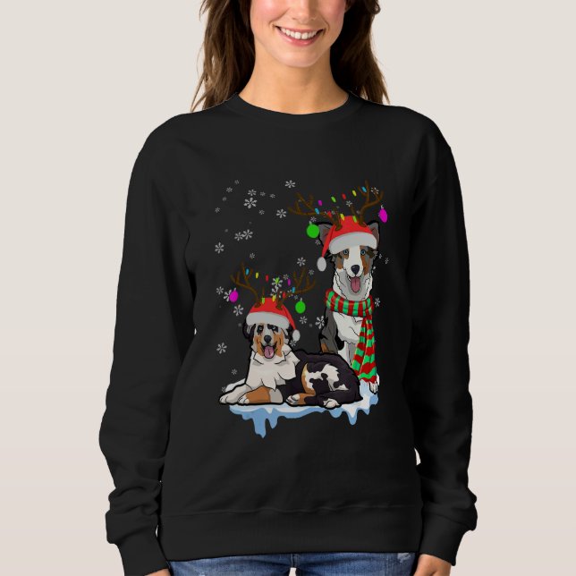 Cute Christmas Australian Shepherd Santa Hats Rein T Shirt (Framsida)