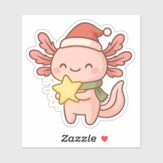 Cute Christmas Axolotl Sticker Kawaii Star Holiday Klistermärken