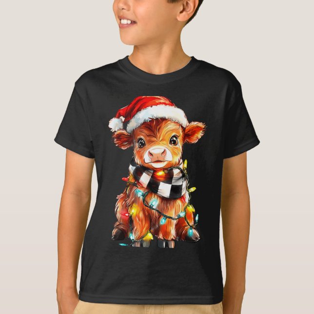 Cute Christmas Baby Highland Cow F Thanksgiving  T Shirt (Framsida)