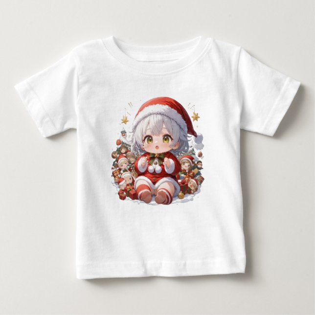 Cute Christmas Baby Santa Chibi T Shirt (Framsida)