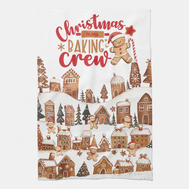 Cute Christmas Baking Crew Gingerbread Man Houses  Kökshandduk (Vertikal)