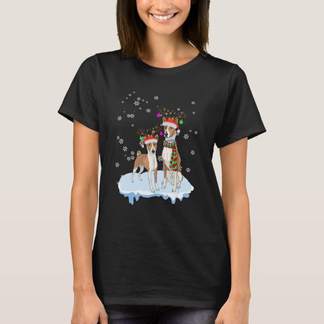 Cute Christmas Basenji Santa Hats Reindeer Dog T Shirt (Framsida)