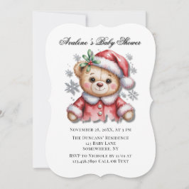 Cute Christmas Bear and Snowflakes Baby Shower Inbjudningar