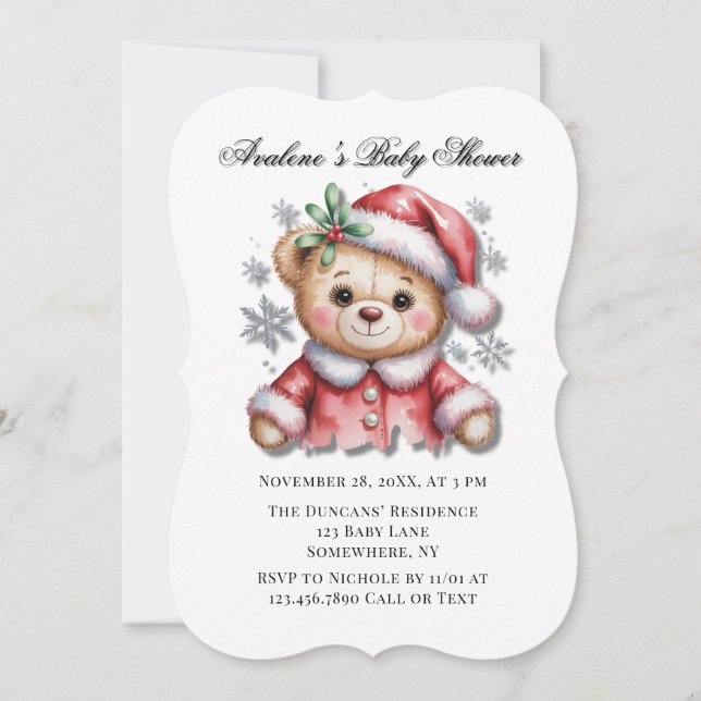 Cute Christmas Bear and Snowflakes Baby Shower Inbjudningar (Framsida)