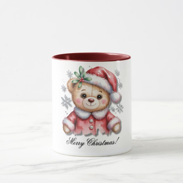 Cute Christmas Bear and Snowflakes Baby Shower  Mugg (Center)