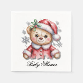 Cute Christmas Bear and Snowflakes Pappersservett