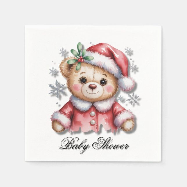 Cute Christmas Bear and Snowflakes Pappersservett (Framsidan)