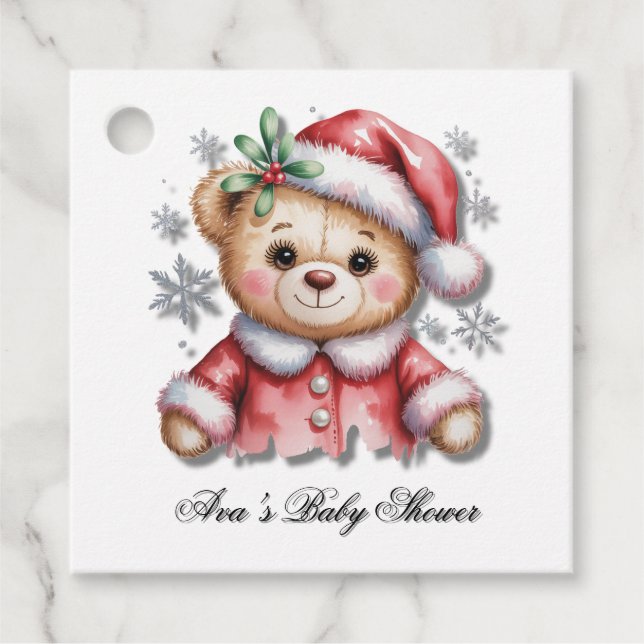 Cute Christmas Bear and Snowflakes Thank You Gåvor Etiketter (Framsida)