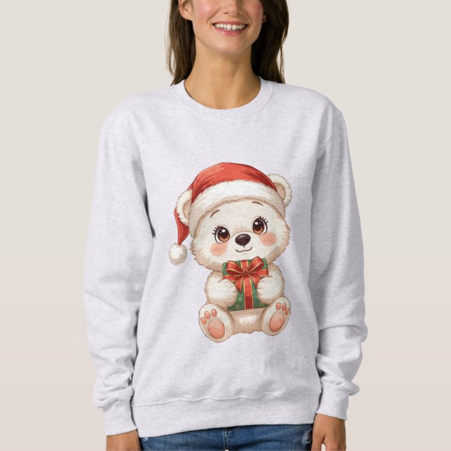 Cute Christmas Bear Illustration T Shirt (Framsida)