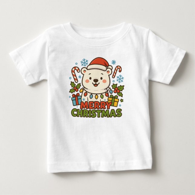 Cute Christmas Bear Illustration  T Shirt (Framsida)