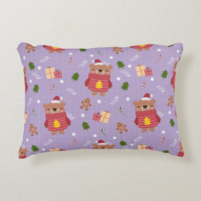 Cute Christmas Bear Pattern | Cozy Holiday Winter  Prydnadskudde (Framsidan)