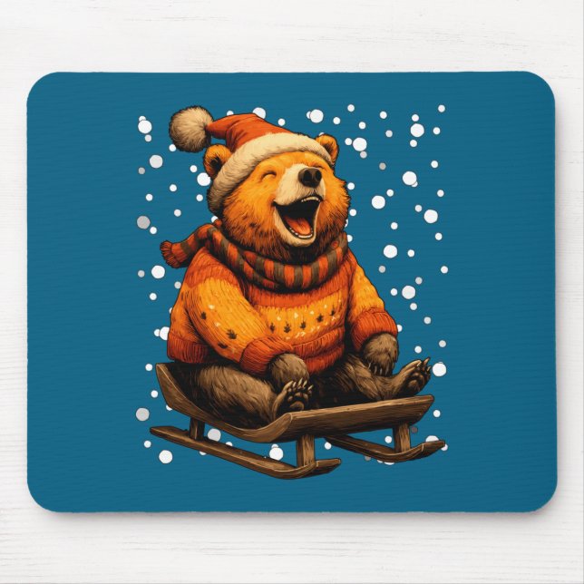 Cute Christmas Bear Sledding In Snow Funny Winter  Musmatta (Framsidan)