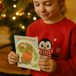 Cute Christmas Beaver Kids Helgkort