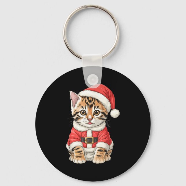 Cute Christmas Bengal Cat Santa  Nyckelring (Framsida)