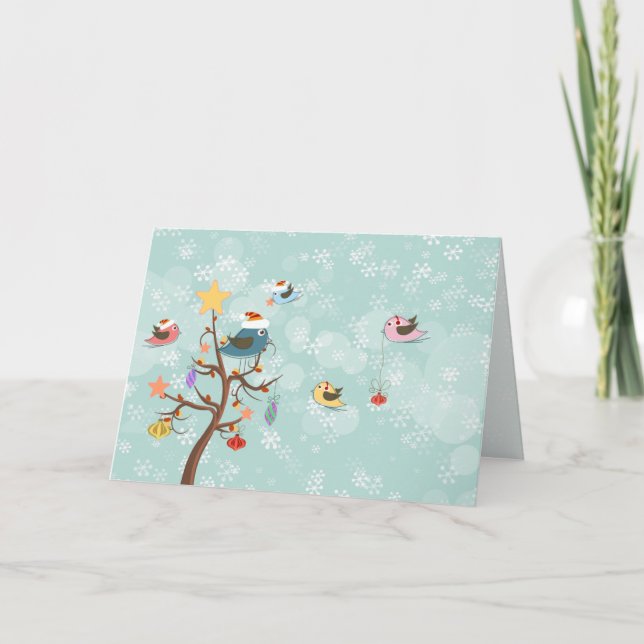 Cute Christmas Birds Card Helgkort (Framsida)