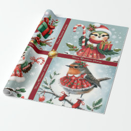 Cute Christmas Birds Wrapping Paper Presentpapper