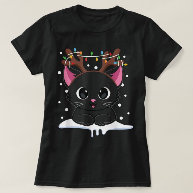 Cute Christmas Black Cat Design T Shirt (Design framsida)