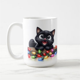 CUTE CHRISTMAS BLACK KITTEN MED LJUS KAFFEMUGG