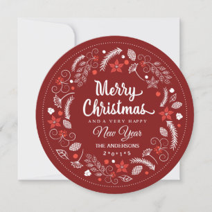 CUTE CHRISTMAS BLOMMIGT WREATH HELGDAG ROUND PHOTO JULKORT