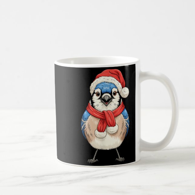 Cute Christmas Blue Jay Santa Bird Watching  Kaffemugg (Höger)