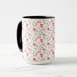 Cute Christmas Bow & Candy Cane Pattern Mug Mugg