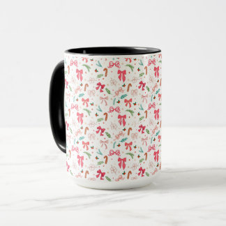 Cute Christmas Bow & Candy Cane Pattern Mug Mugg