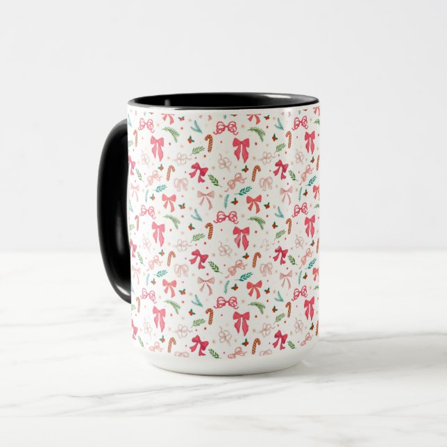 Cute Christmas Bow & Candy Cane Pattern Mug Mugg (Framsida vänster)