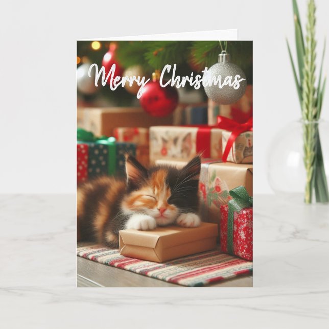 Cute Christmas Calico Kitten Holiday Greeting  Kort (Framsida)
