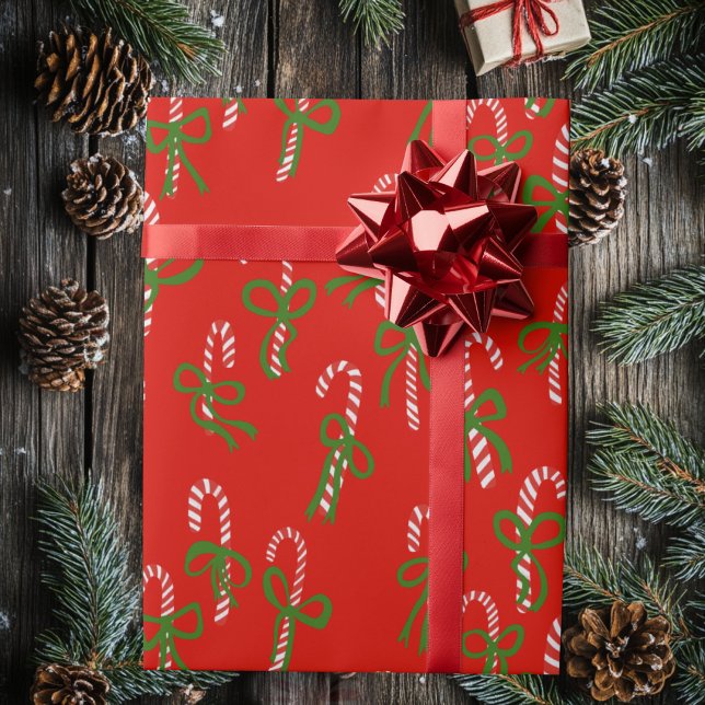 Cute Christmas Candy Canes Xmas Holiday Presentpapper (Cute Christmas Candy Canes Xmas Holiday Wrapping Paper
Red)