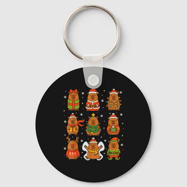 Cute Christmas Capybara Funny Family Xmas Men Wome Nyckelring (Framsida)