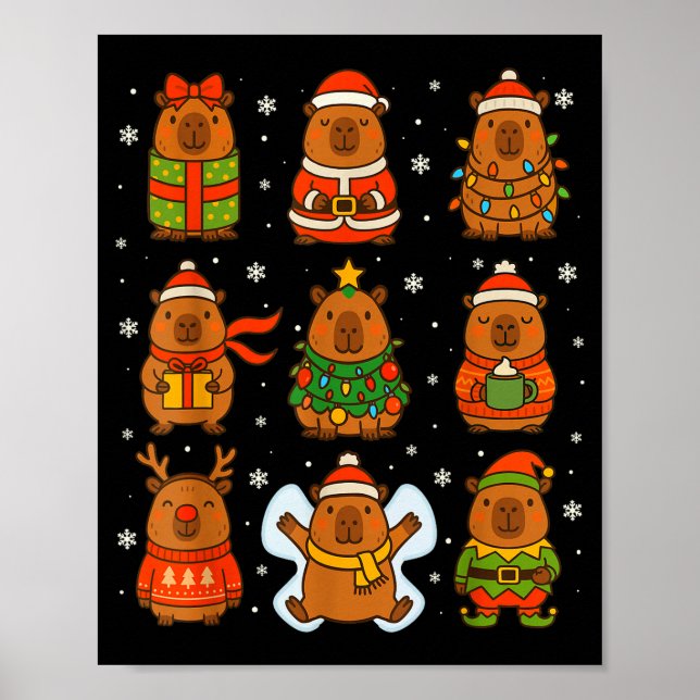 Cute Christmas Capybara Funny Family Xmas Men Wome Poster (Framsidan)