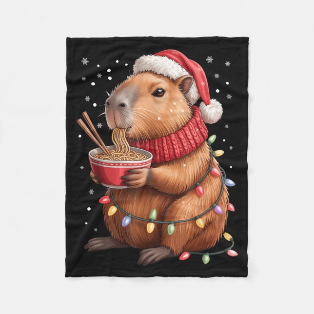 Cute Christmas Capybara With Ramen Bowl Holiday Te Fleecefilt (Framsidan)