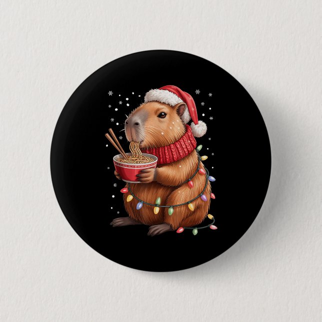 Cute Christmas Capybara With Ramen Bowl Holiday Te Knapp (Framsida)