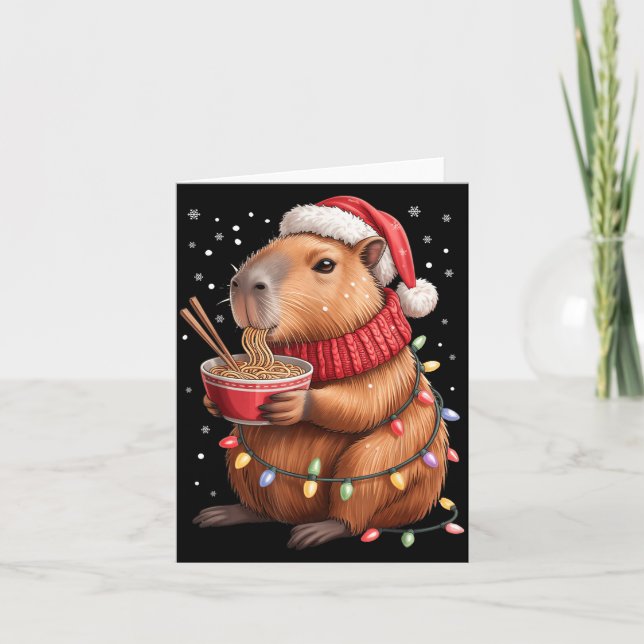Cute Christmas Capybara With Ramen Bowl Holiday Te Kort (Framsida)