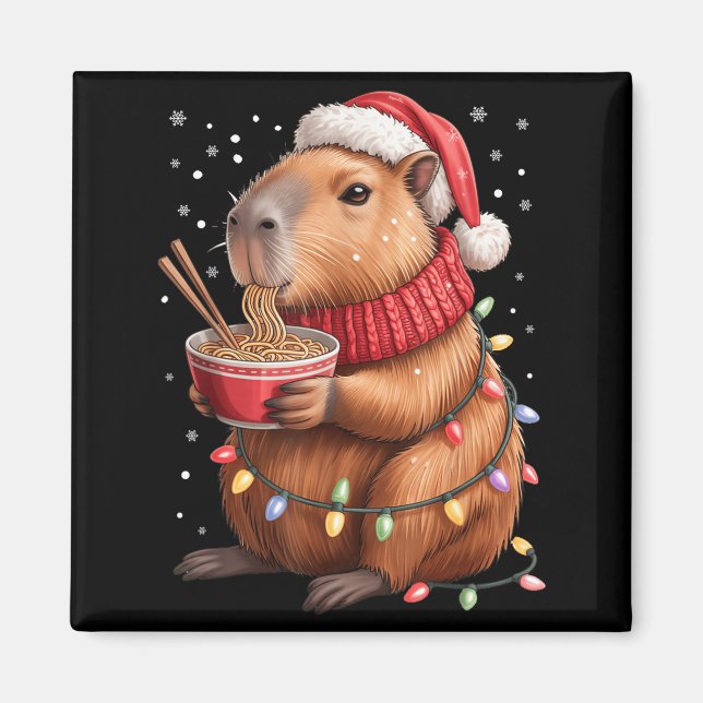 Cute Christmas Capybara With Ramen Bowl Holiday Te Magnet (Framsidan)