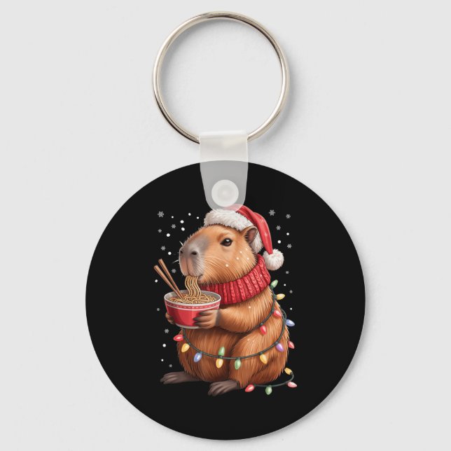 Cute Christmas Capybara With Ramen Bowl Holiday Te Nyckelring (Framsida)