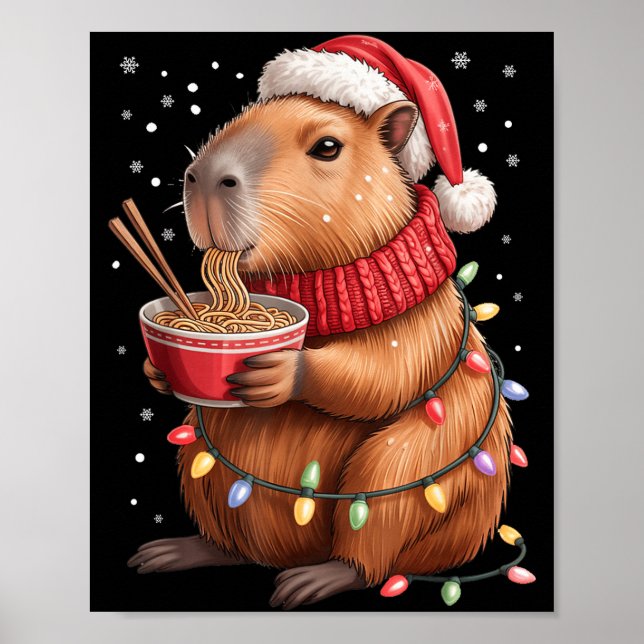 Cute Christmas Capybara With Ramen Bowl Holiday Te Poster (Framsidan)