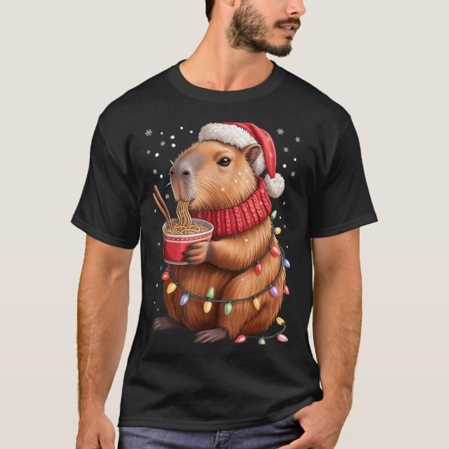 Cute Christmas Capybara With Ramen Bowl Holiday Te T Shirt (Framsida)