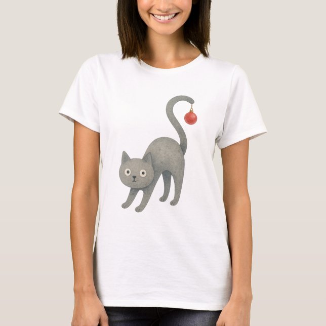 Cute Christmas Cat Holiday T Shirt (Framsida)