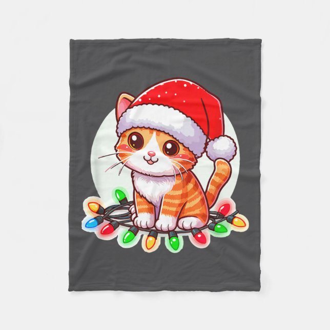 Cute Christmas Cat In Santa Hat  Fleecefilt (Framsidan)