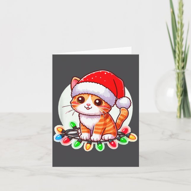 Cute Christmas Cat In Santa Hat  Kort (Framsida)