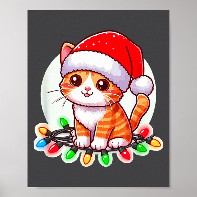 Cute Christmas Cat In Santa Hat  Poster (Framsidan)