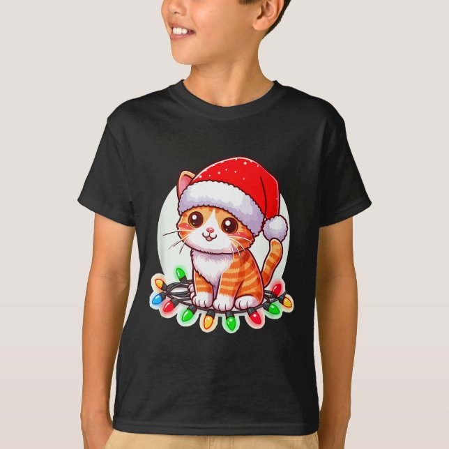 Cute Christmas Cat In Santa Hat  T Shirt (Framsida)