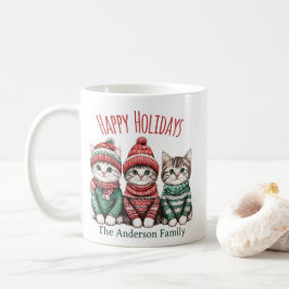 Cute Christmas Cat Mug | Custom Family Name Kaffemugg