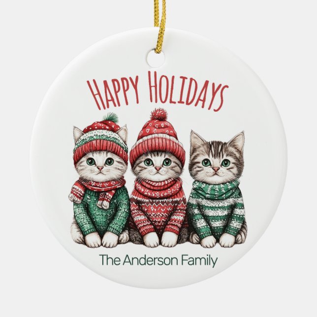 Cute Christmas Cat Ornament | Custom Family Name (Framsidan)