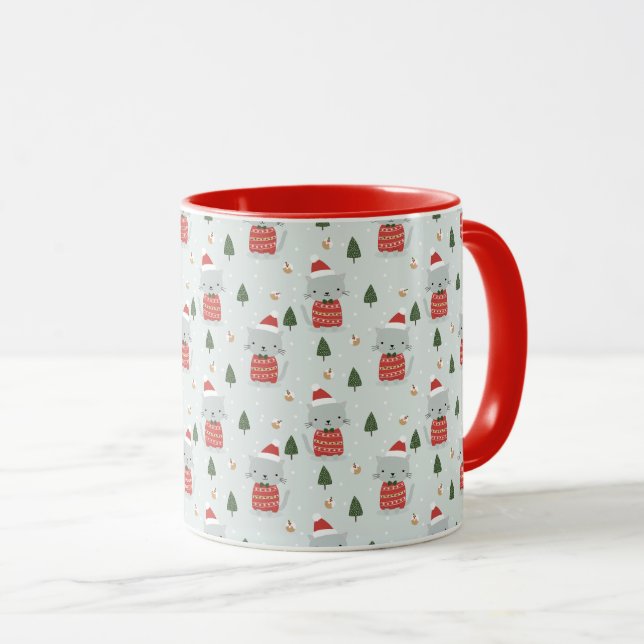 Cute Christmas Cat Pattern – Festive Holiday  Mugg (Framsida höger)