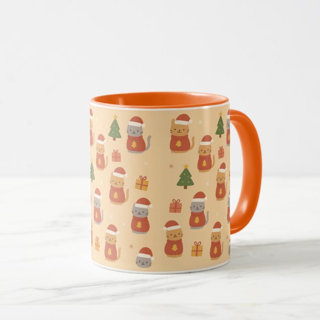Cute Christmas Cat Pattern – Kawaii Festive Cats & Mugg (Framsida höger)