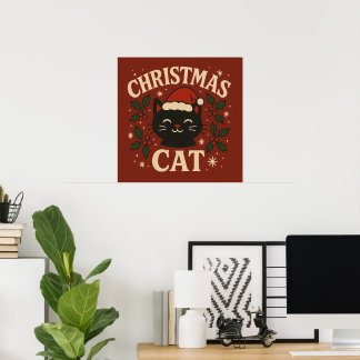 Cute Christmas cat Poster