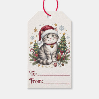 Cute Christmas Cat Santa Hat Presentetikett