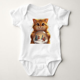 Cute Christmas Cat Snow Globe Baby Jersey Bodysuit T Shirt